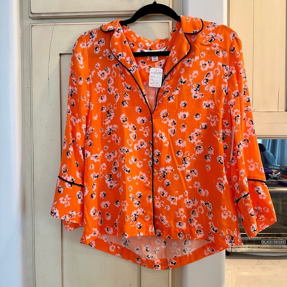 Whistles “Digital Daisy” satin orange floral button up top blouse, viscose blend - Picture 4 of 4